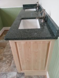 Double sink custom maple cabinetry vanity