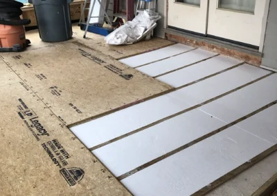 Subfloor insulated for additional insulation during the more temperamental climates of the Mid-Atlantic (hot, humid summers, cooler temps of winters).