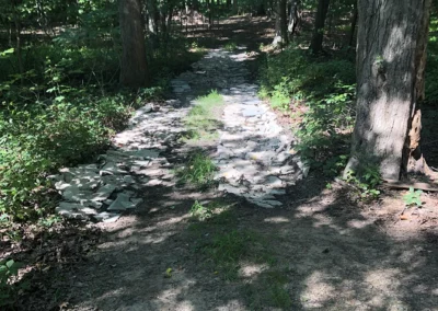 Flagstone from the base of sunroom was removed and repurposed to protect this path on the Owner's property.